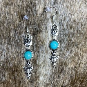 Turquoise & Silvertone Arrow Earrings